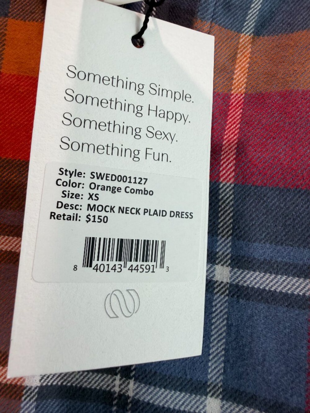 Something Navy Mock Neck Plaid Dress — Orange Combo, Size XS, NWT - Picture 5 of 5